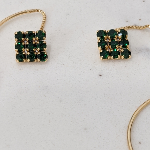 Boho Theader Earrings  Squared Green CZ Earrings - Picture 3 of 6